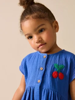 Kobaltblauw - Textured Short Sleeve Dress (3mths-8yrs)