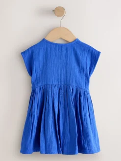 Kobaltblauw - Textured Short Sleeve Dress (3mths-8yrs)