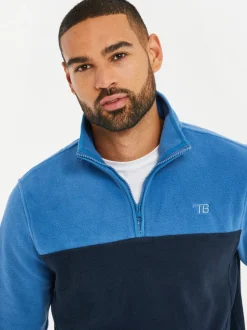 Kobaltblauw/marineblauw - Threadbare tweekleurige fleece sweatshirt met kwartrits