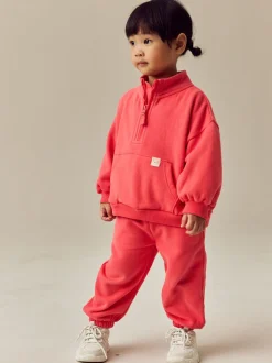 Koraalrood - Sweatshirt met kwartrits (3mnd -7jr)