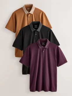 Kraag met bessenprint - Set van 3 jersey poloshirts met korte mouwen