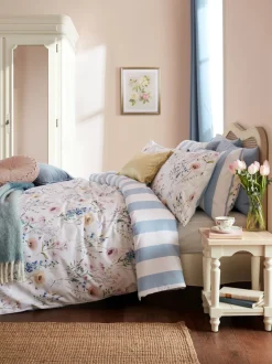 Laura Ashley 100% Cotton Percale 200 Thead Count Alford Meadow Duvet Cover and Pillowcase Set