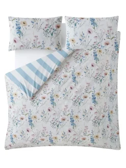 Laura Ashley 100% Cotton Percale 200 Thead Count Alford Meadow Duvet Cover and Pillowcase Set