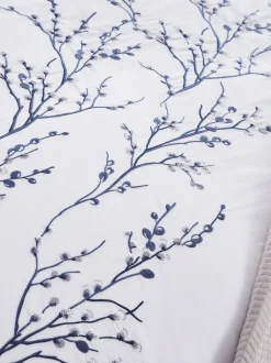 Laura Ashley 100% katoen perkal 200 draadtelling Pussy Willow Sprig geborduurd dekbedovertrek en kussensloopset