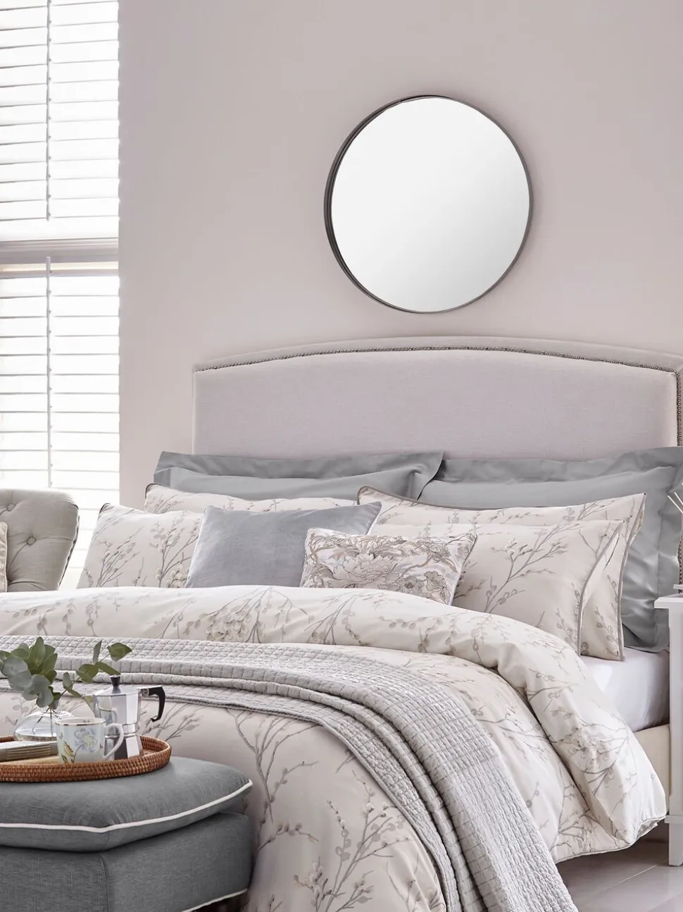 Laura Ashley 100% katoensatijn 200 thread count Pussy Willow Dekbedovertrek- en kussensloopset