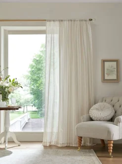 Laura Ashley Awning Stripe Voile Slot Top Sheer Panel Curtain