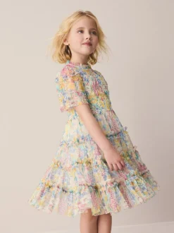 Laura Ashley geplooide strokenjurk met ruches