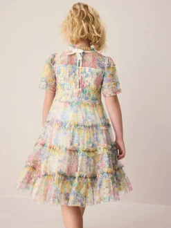 Laura Ashley geplooide strokenjurk met ruches