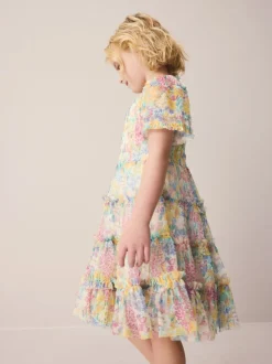 Laura Ashley geplooide strokenjurk met ruches