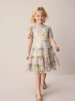Laura Ashley geplooide strokenjurk met ruches