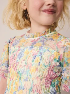 Laura Ashley geplooide strokenjurk met ruches