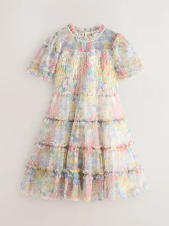 Laura Ashley geplooide strokenjurk met ruches