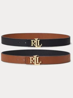 Lauren Ralph Lauren 2,5cm Omkeerbare kiezelkleurige leren riem met logo