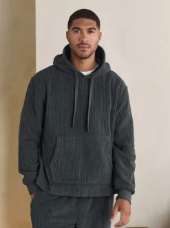 Leisteen grijs - Borg Fleece Ribbed Texture Hoodie