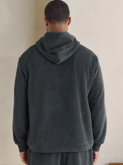 Leisteen grijs - Borg Fleece Ribbed Texture Hoodie