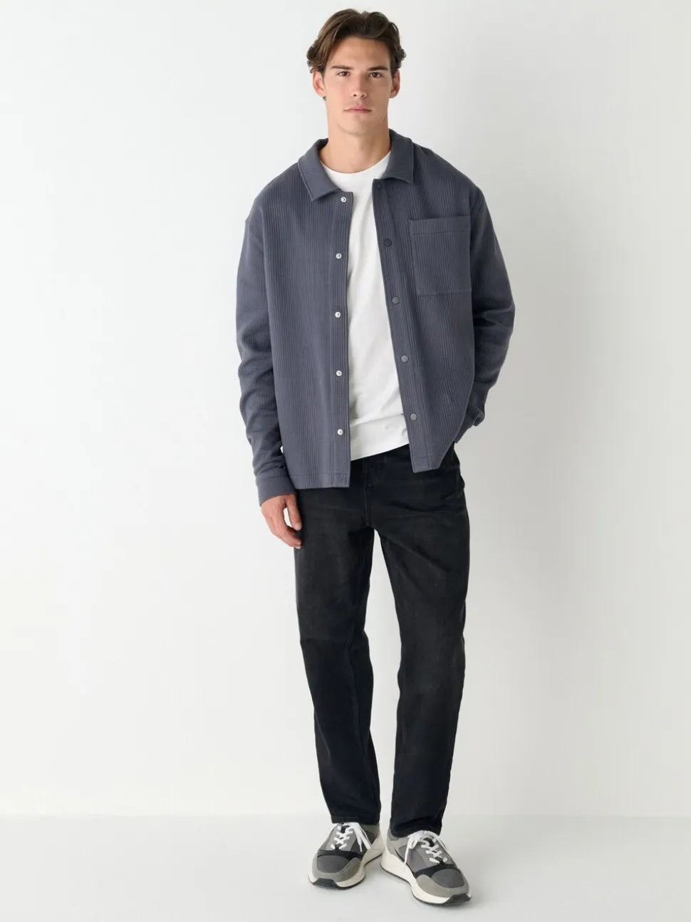 Leisteen grijs - Linear Texture Popper Shacket