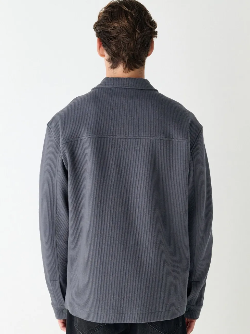 Leisteen grijs - Linear Texture Popper Shacket