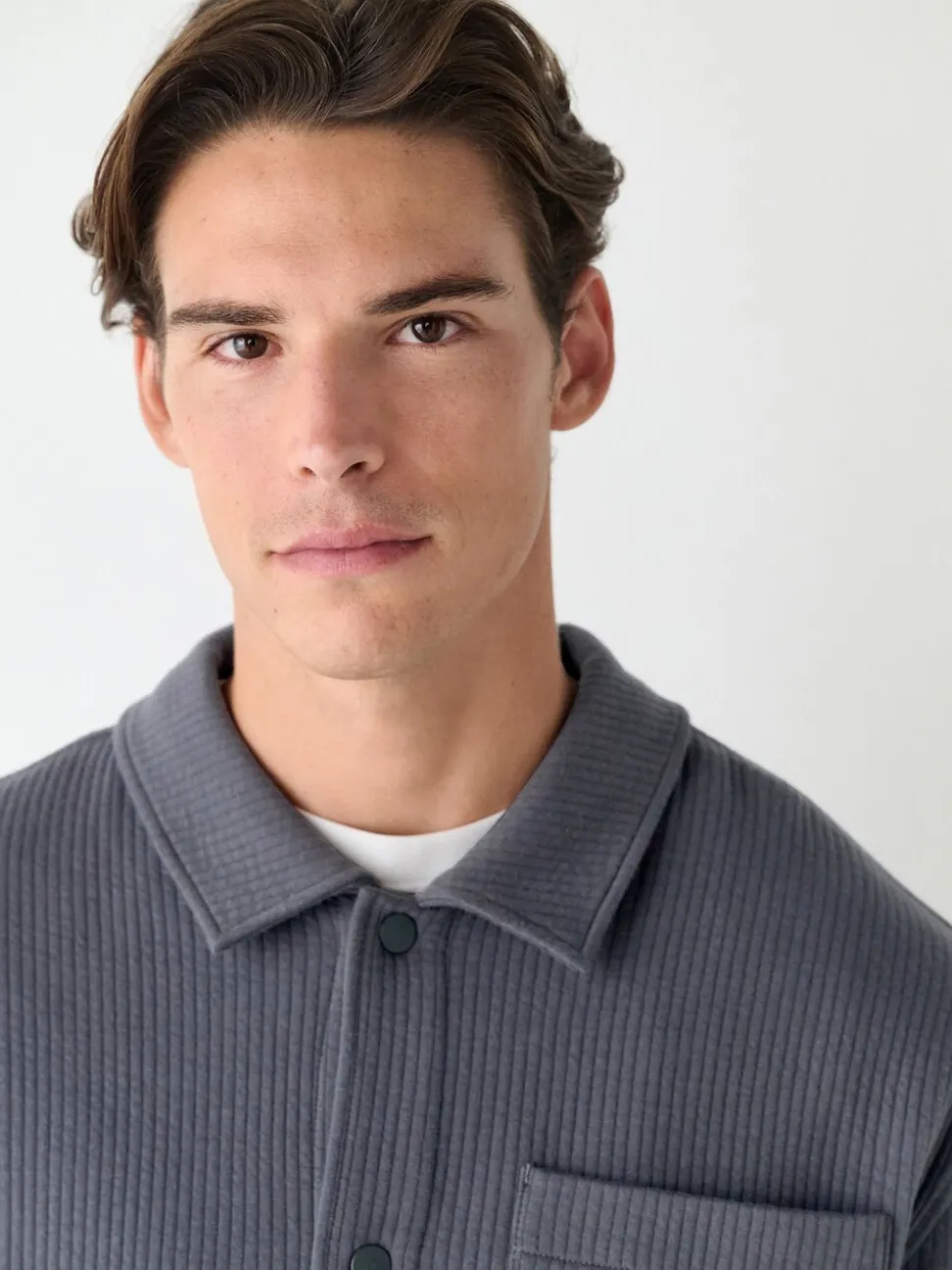 Leisteen grijs - Linear Texture Popper Shacket