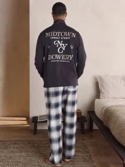 Leisteen grijs - Long Sleeve Embroidered Quarter Zip Pyjamas Set