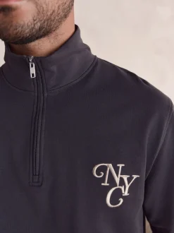 Leisteen grijs - Long Sleeve Embroidered Quarter Zip Pyjamas Set
