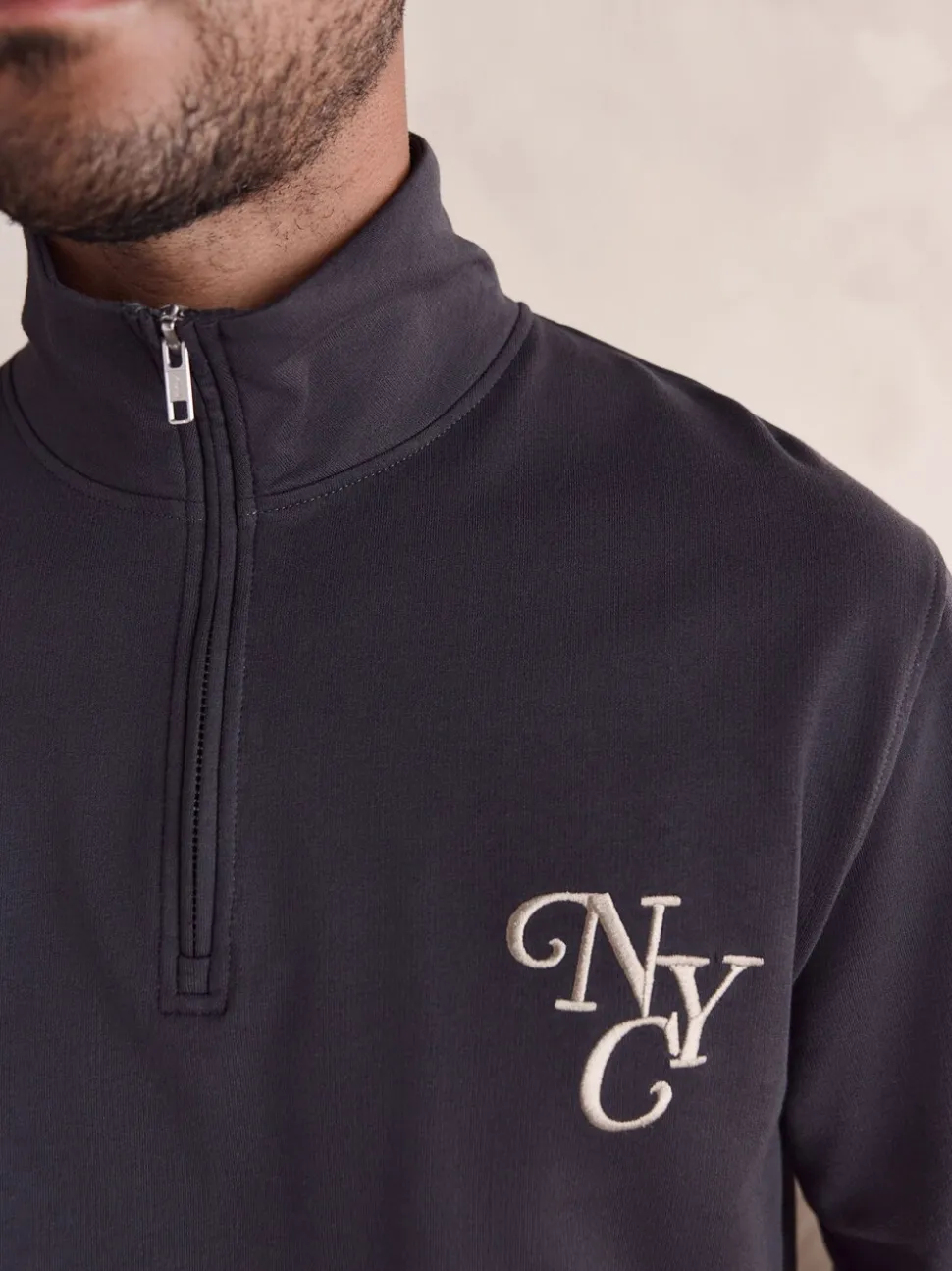 Leisteen grijs - Long Sleeve Embroidered Quarter Zip Pyjamas Set