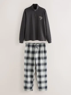 Leisteen grijs - Long Sleeve Embroidered Quarter Zip Pyjamas Set