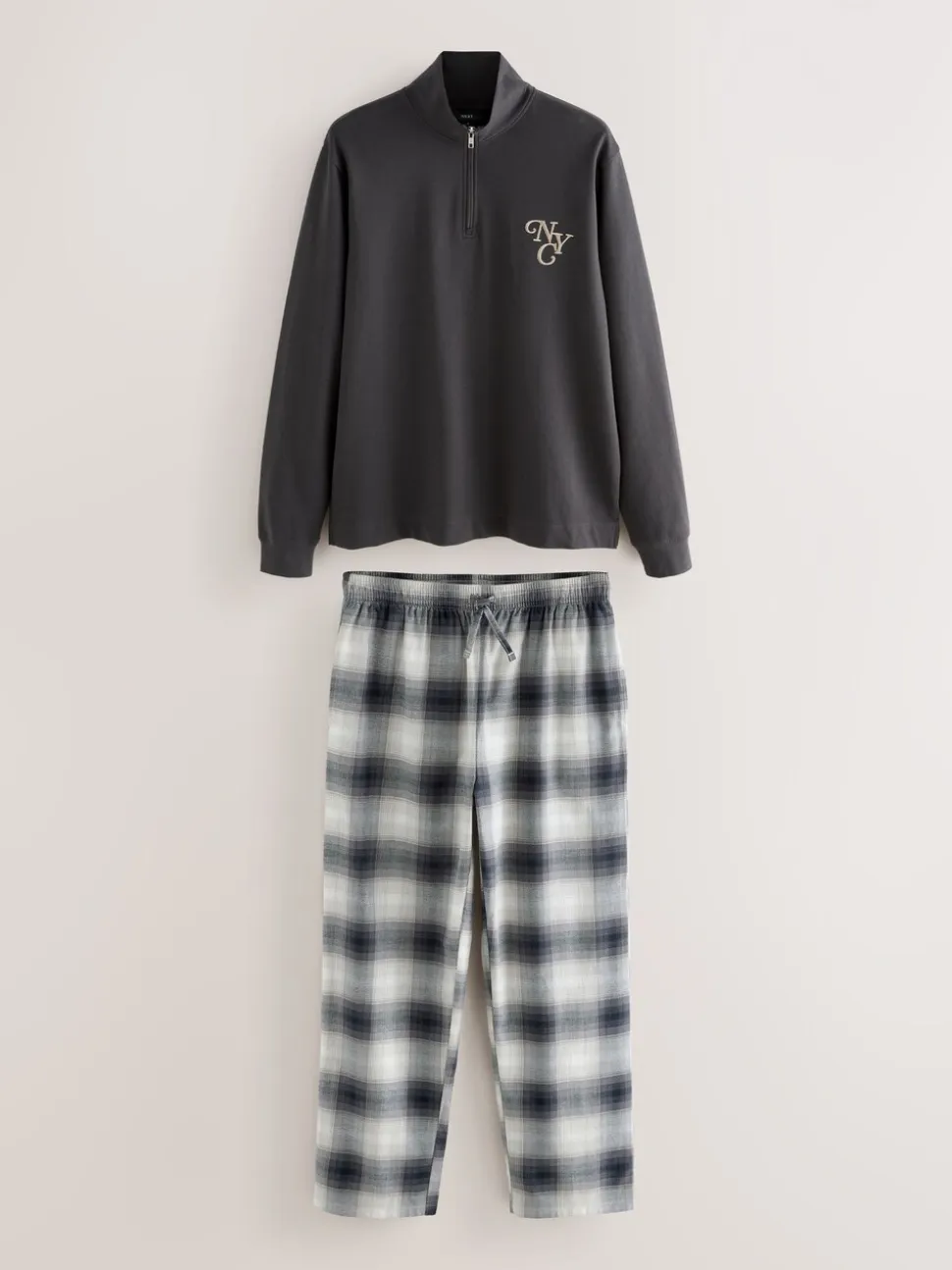 Leisteen grijs - Long Sleeve Embroidered Quarter Zip Pyjamas Set