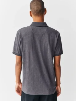Leisteen grijs - Slim Fit - Net jacquard poloshirt