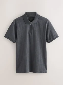 Leisteen grijs - Slim Fit - Net jacquard poloshirt