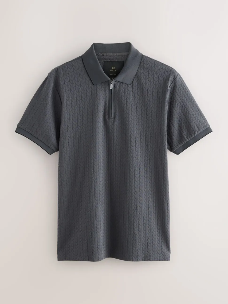 Leisteen grijs - Slim Fit - Net jacquard poloshirt