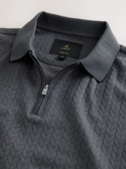 Leisteen grijs - Slim Fit - Net jacquard poloshirt