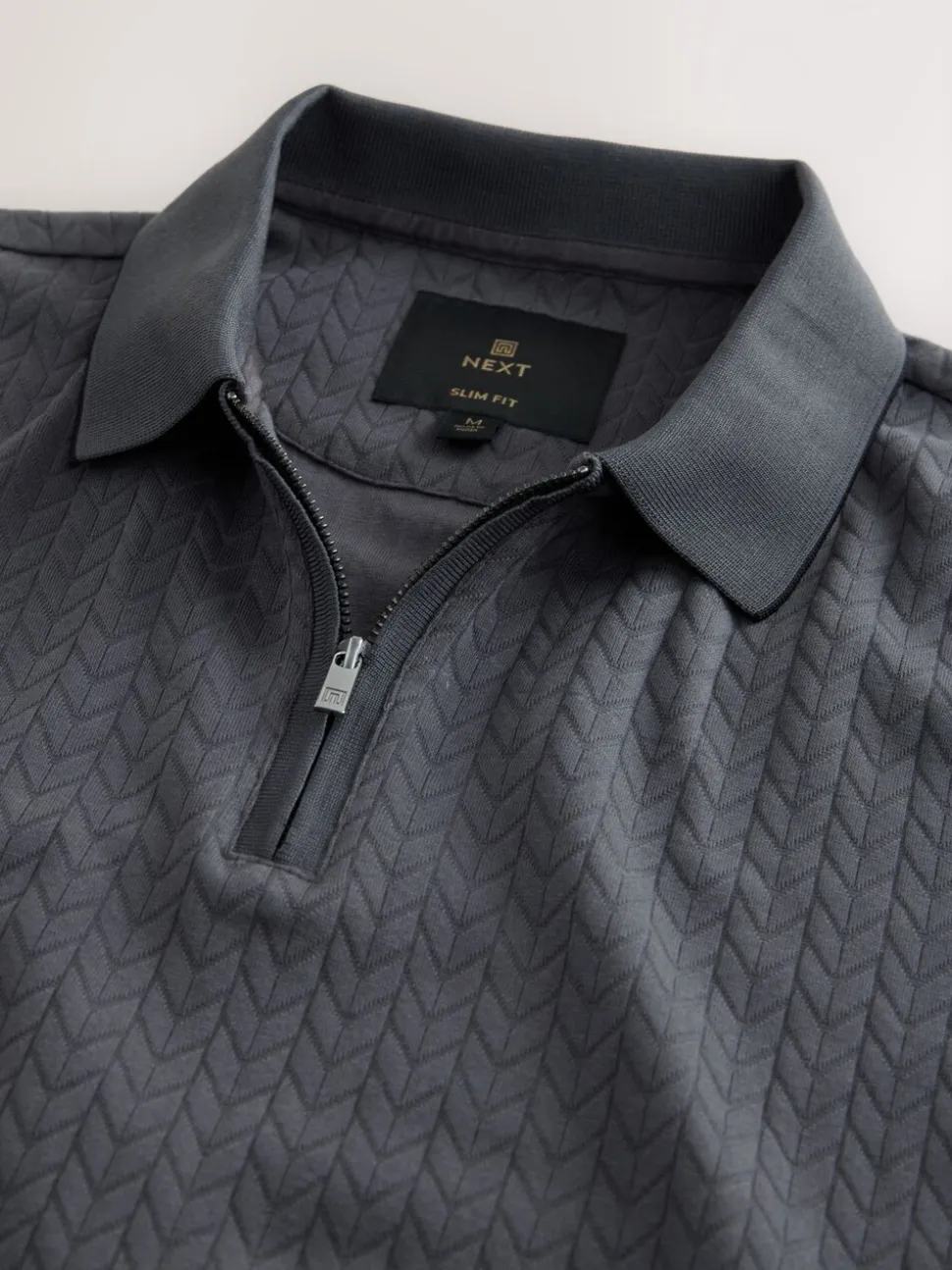 Leisteen grijs - Slim Fit - Net jacquard poloshirt
