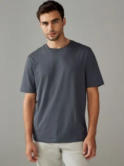 Leisteengrijs - Normale Pasvorm - Essentieel katoenen T-shirt met ronde hals