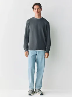 Leisteengrijs - T-shirt met lange mouwen en ronde hals