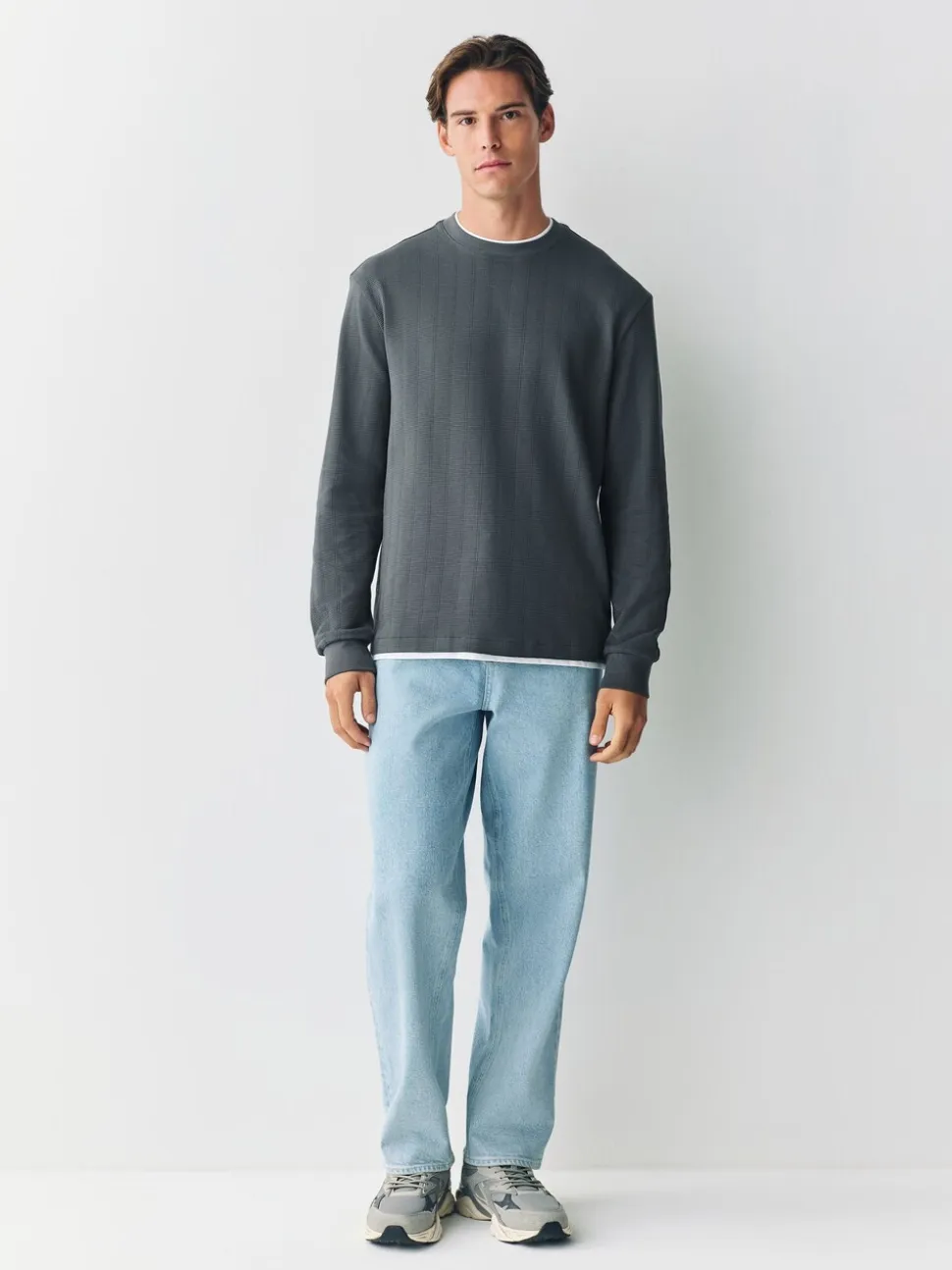 Leisteengrijs - T-shirt met lange mouwen en ronde hals