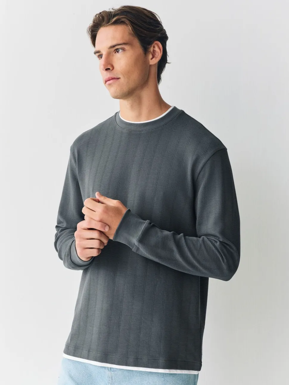 Leisteengrijs - T-shirt met lange mouwen en ronde hals