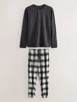 Leisteengrijs geruit - Motionflex Textured Cosy Long Sleeve Pyjamas Set