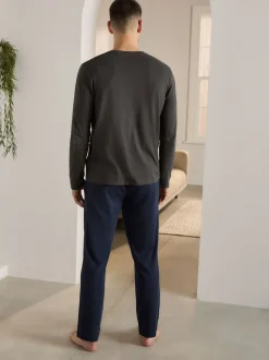Leisteengrijs/marineblauw - Jersey pyjamaset met lange mouwen