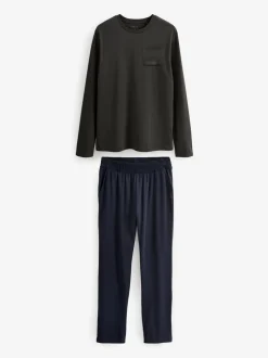 Leisteengrijs/marineblauw - Jersey pyjamaset met lange mouwen