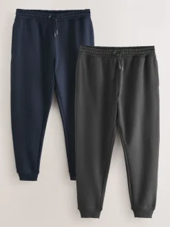 Leisteengrijs/marineblauw - Slim Fit Brushback Heavyweight 2 Pack Joggers