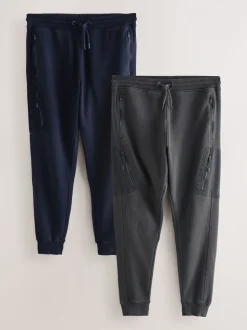 Leisteengrijs/marineblauw - Slim Fit Utility Brushback Heavyweight 2 Pack Cargo Joggers