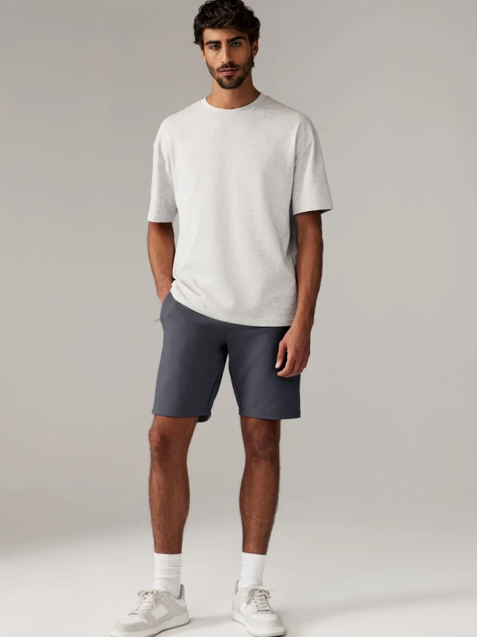 Leisteenkleurig/marineblauw - 2 jersey shorts met ritszakje