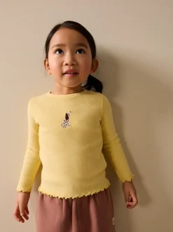 Lemon Yellow Dog - Long sleeve Embroidered Ribbed Top (3mths-7yrs)
