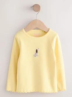 Lemon Yellow Dog - Long sleeve Embroidered Ribbed Top (3mths-7yrs)