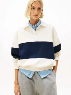 Licht beige - Tommy Hilfiger goudkleurig relaxed rugby-sweatshirt met knopen