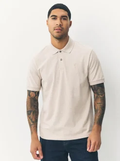Licht neutraal gemêleerd - Normale Pasvorm - Piqué poloshirt met korte mouwen