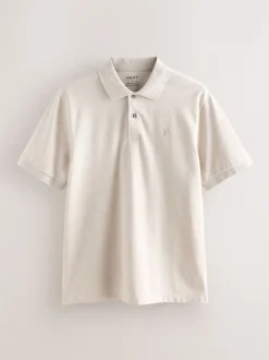 Licht neutraal gemêleerd - Normale Pasvorm - Piqué poloshirt met korte mouwen
