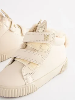 Lichtbeige met konijn - Hoge sneakers met klittenbandsluiting