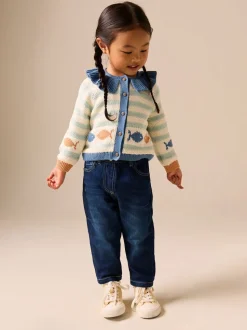 Lichtblauw - Collared Fish Stripe Cardigan (3mths-7yrs)