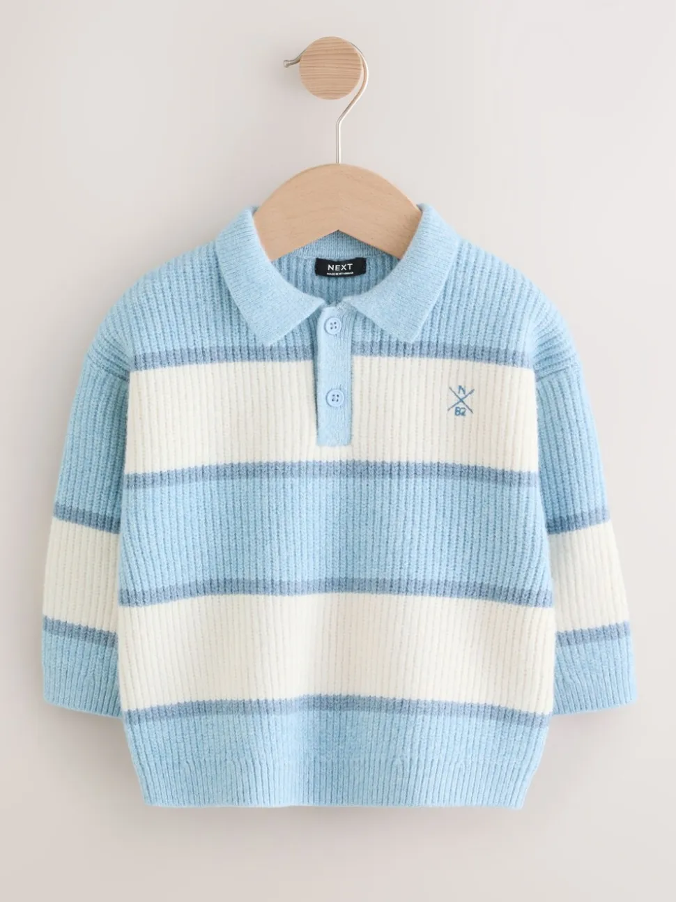 Lichtblauw - Gebreid gestreept rugbypoloshirt (3mnd-7jr)